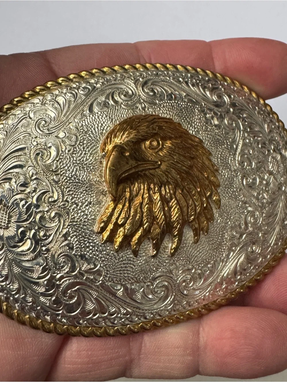 Vintage Eagle Crumrine Western Cowboy Biker Silver Plated Belt Buckle MINTY